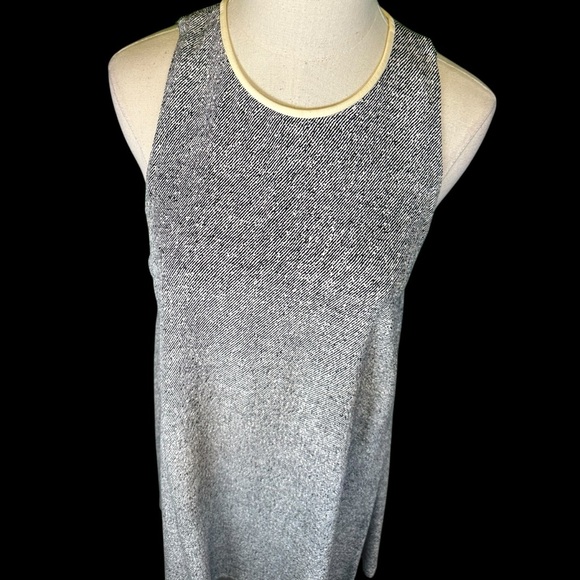 T Alexander Wang Leather Trim Collar Sleeveless Trapeze Flow Dress in Ink/Ivory - Picture 4 of 14